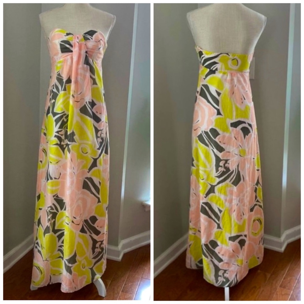 5/48 Strapless Tropical Floral Cotton Silk blend Maxi Dress Size Small